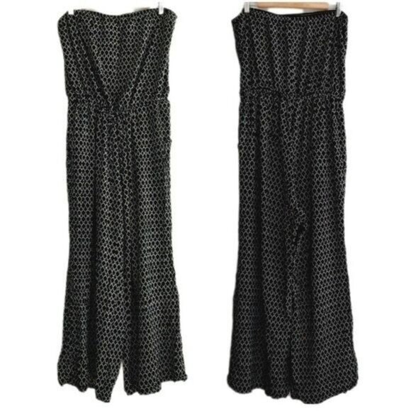 OLD NAVY | Wide Leg Crop Strapless Jumpsuit B&W Print Sz XL - Picture 3 of 14